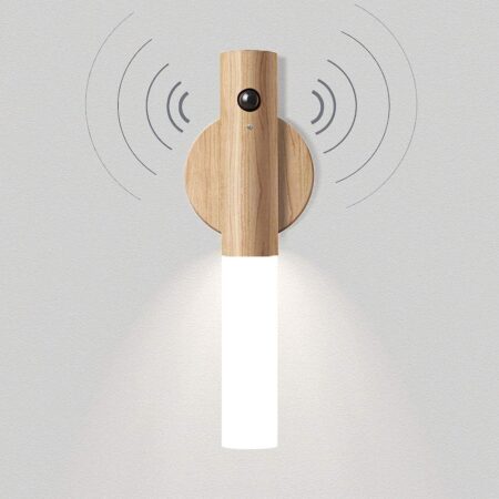 Lampe Murale LED en Bois Vintage - Détecteur de Mouvement et Rechargeable USB